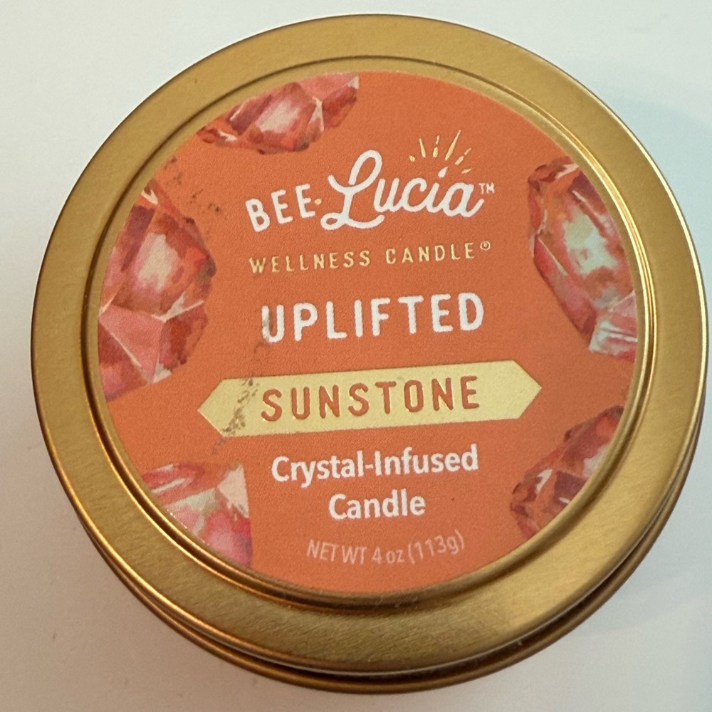 New Sunstone Crystal-Infused Candle - Gold and Orange 4 oz. Travel Tin